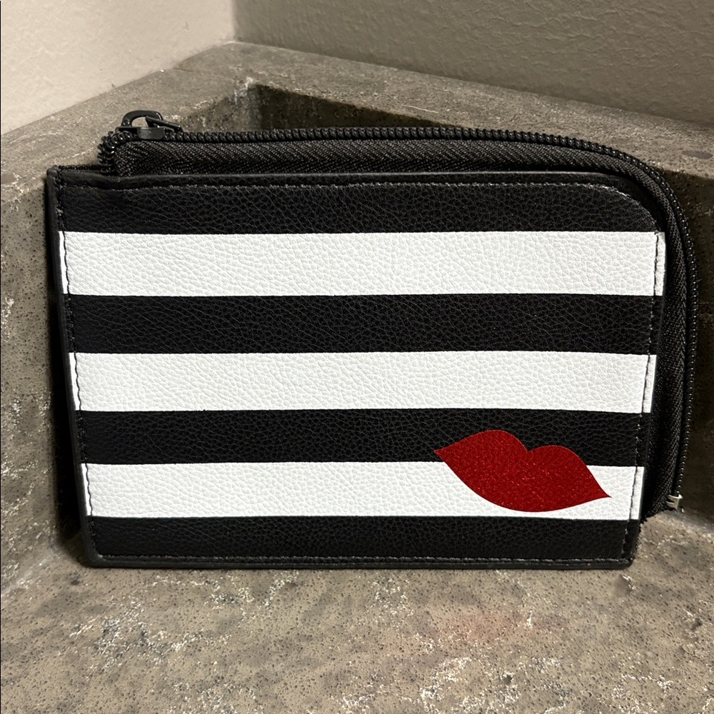 Sephora Black and White Striped Clutch with Red Lips